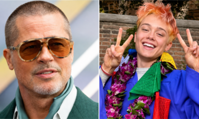 Fotografía de Brad Pitt y uno de sus hijos durante una nota relacionada con el uso del apellido Jolie en una ceremonia de graduación realizada en Los Ángeles.