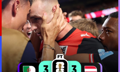 Jugadores de Argelia y Austria celebran tras el empate 3-3 en la última jornada de la fase de grupos de la Copa Mundial de la FIFA 2026, resultado que permitió a ambas selecciones clasificar a la fase de eliminación directa.