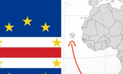 Bandera de Cabo Verde junto a un mapa de África Occidental, país que empató 0-0 frente a España en el Mundial 2026.