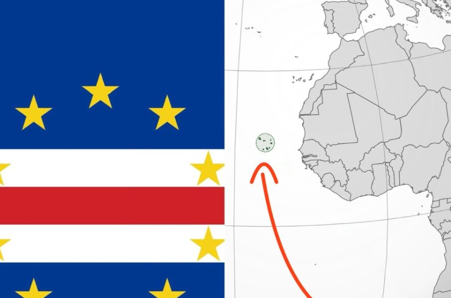 Bandera de Cabo Verde junto a un mapa de África Occidental, país que empató 0-0 frente a España en el Mundial 2026.