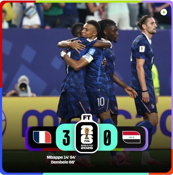 Kylian Mbappé y jugadores de Francia celebran la victoria 3-0 sobre Irak durante la fase de grupos del Mundial FIFA 2026.