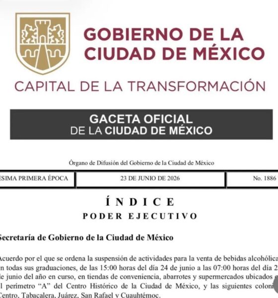 Portada de la Gaceta Oficial de la Ciudad de México donde se anuncia la aplicación de Ley Seca durante el partido México vs Chequia del Mundial FIFA 2026.