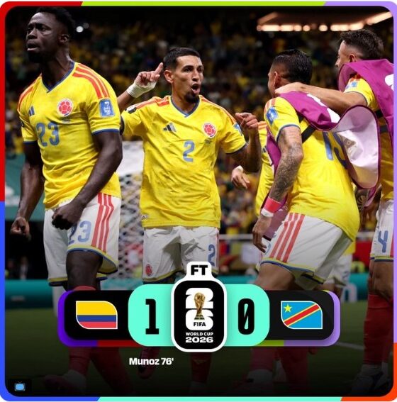 Jugadores de Colombia celebran la victoria 1-0 sobre República Democrática del Congo y su clasificación a la siguiente ronda del Mundial FIFA 2026.