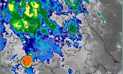 Imagen satelital GOES-19 muestra nubosidad, áreas de lluvia y tormentas sobre el centro de México, incluyendo el Valle de Atlixco y diversas regiones de Puebla durante la mañana del 30 de junio de 2026.