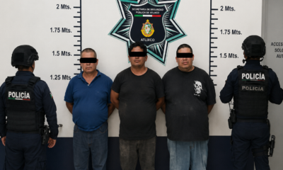 Tres hombres asegurados por la Policía Municipal de Atlixco tras una presunta riña registrada en la colonia Revolución.