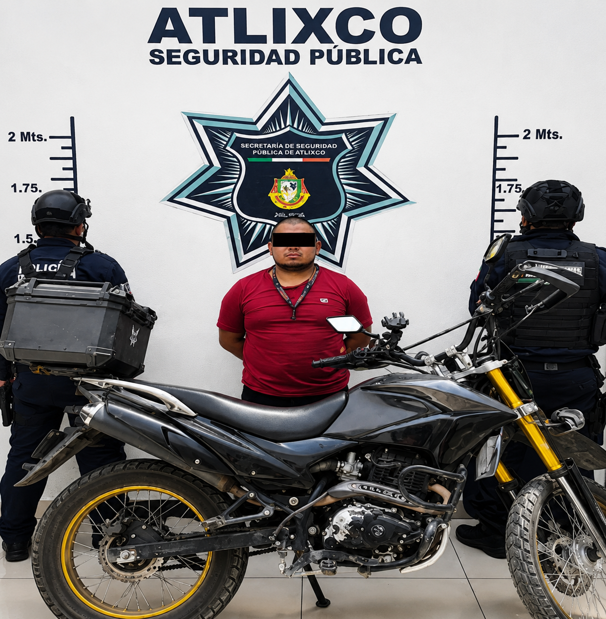 Motocicleta recuperada por la Secretaría de Seguridad Ciudadana de Atlixco tras un reporte ciudadano en la colonia El Barreal.