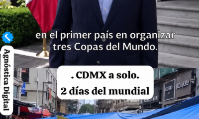 Comparativa entre el anuncio del Mundial 2026 realizado en 2018 y escenas urbanas de la Ciudad de México utilizadas para debatir la preparación de la capital para el evento.