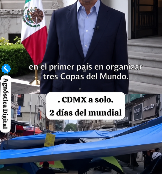 Comparativa entre el anuncio del Mundial 2026 realizado en 2018 y escenas urbanas de la Ciudad de México utilizadas para debatir la preparación de la capital para el evento.