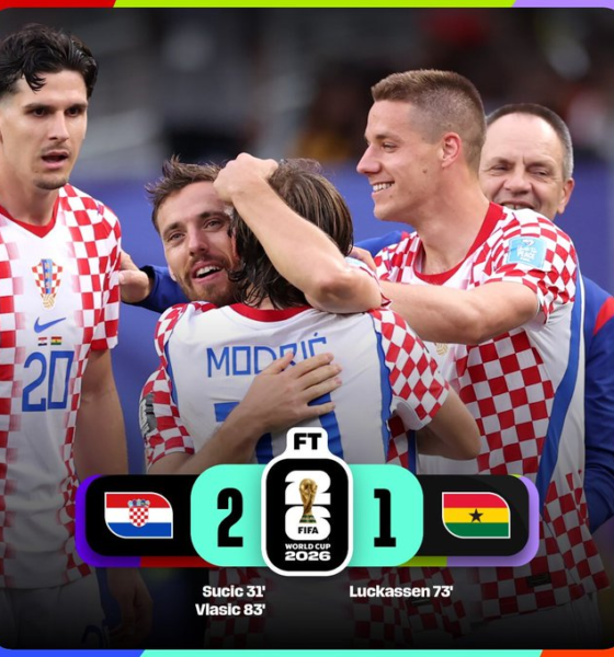 Jugadores de la selección de Croacia celebran la victoria 2-1 sobre Ghana al finalizar el partido correspondiente a la fase de grupos de la Copa Mundial de la FIFA 2026, resultado que aseguró su clasificación a la Ronda de 32.