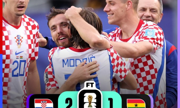 Jugadores de la selección de Croacia celebran la victoria 2-1 sobre Ghana al finalizar el partido correspondiente a la fase de grupos de la Copa Mundial de la FIFA 2026, resultado que aseguró su clasificación a la Ronda de 32.