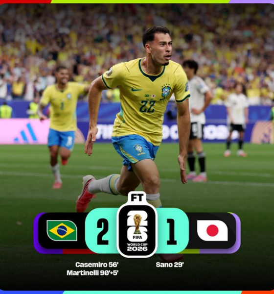 Gabriel Martinelli celebra el gol de la victoria de Brasil sobre Japón en la última jornada de la fase de grupos de la Copa Mundial de la FIFA 2026. El triunfo por 2-1 aseguró el pase de la Canarinha a la fase de eliminación directa.