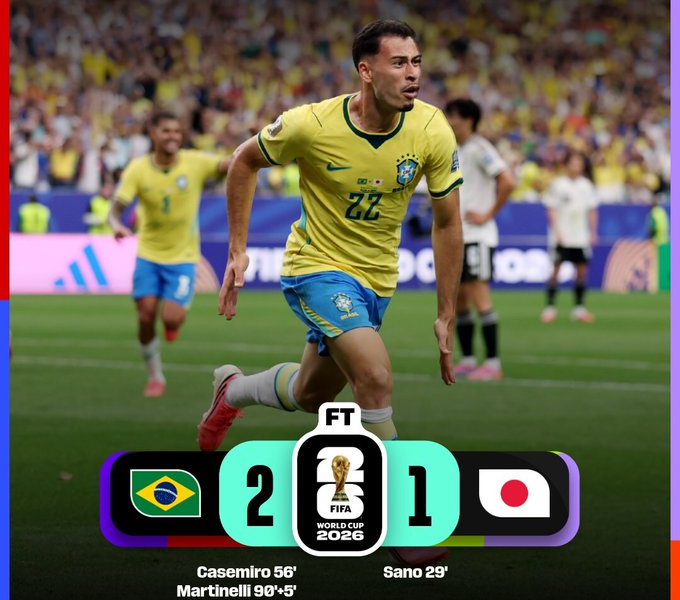 Gabriel Martinelli celebra el gol de la victoria de Brasil sobre Japón en la última jornada de la fase de grupos de la Copa Mundial de la FIFA 2026. El triunfo por 2-1 aseguró el pase de la Canarinha a la fase de eliminación directa.