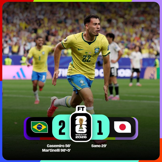 Gabriel Martinelli celebra el gol de la victoria de Brasil sobre Japón en la última jornada de la fase de grupos de la Copa Mundial de la FIFA 2026. El triunfo por 2-1 aseguró el pase de la Canarinha a la fase de eliminación directa.
