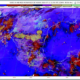 Imagen satelital GOES-19 del Servicio Meteorológico Nacional que muestra el pronóstico de lluvias, bancos de niebla y nubosidad sobre Puebla y el centro de México durante la mañana del 11 de julio de 2026.