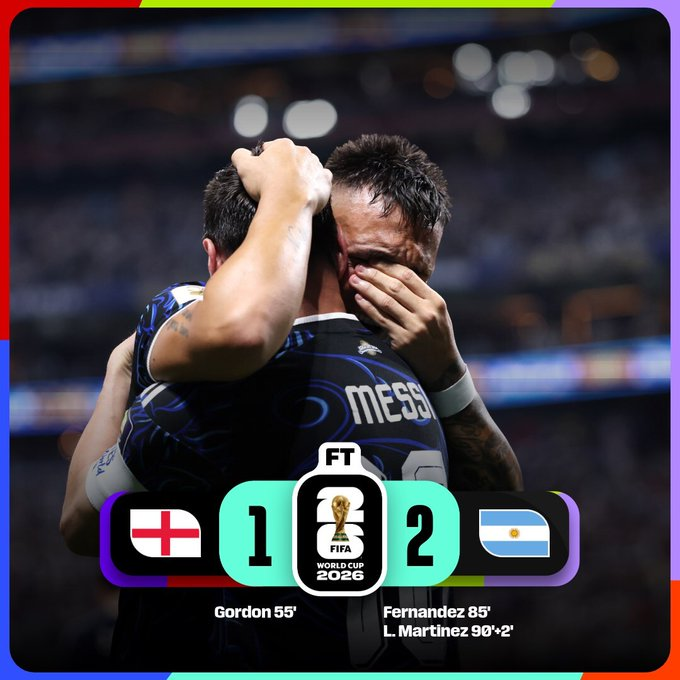 Jugadores de Argentina celebran la clasificación a la Final del Mundial 2026 tras vencer a Inglaterra.