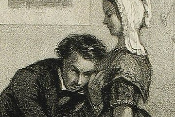 Ilustración histórica de un médico auscultando directamente a una paciente antes de la invención del estetoscopio, instrumento creado por René Laennec en 1816 para escuchar el corazón y los pulmones mediante auscultación mediata.