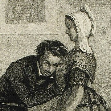 Ilustración histórica de un médico auscultando directamente a una paciente antes de la invención del estetoscopio, instrumento creado por René Laennec en 1816 para escuchar el corazón y los pulmones mediante auscultación mediata.