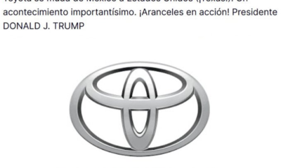 Publicación del presidente Donald Trump en Truth Social sobre la inversión de Toyota en Texas y el traslado parcial de la producción de la camioneta Tacoma desde México hacia Estados Unidos.