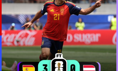 Mikel Oyarzabal celebra durante la victoria 3-0 de España sobre Austria en la Ronda de 32 de la Copa Mundial de la FIFA 2026, resultado que clasificó a la selección española a los octavos de final.