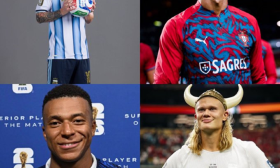 Comparativa entre Erling Haaland, Lionel Messi, Cristiano Ronaldo y Kylian Mbappé mostrando los goles anotados por cada uno en su primera participación en una Copa Mundial de la FIFA. Haaland suma siete goles en el Mundial 2026.