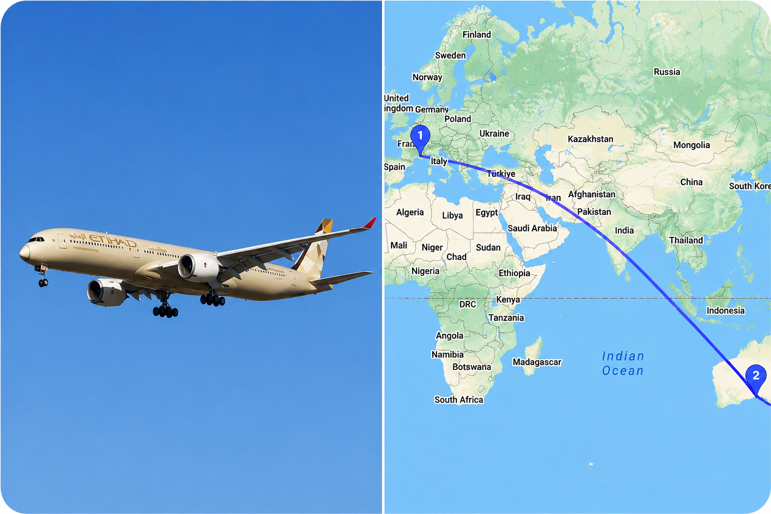 ALT: Airbus A350-1000ULR durante un vuelo histórico de prueba entre Melbourne y Toulouse.