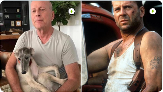 Comparativa de Bruce Willis en una fotografía reciente y como John McClane en la película Duro de matar.