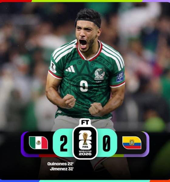 Futbolista de la Selección Mexicana celebra durante la victoria 2-0 sobre Ecuador en la Ronda de 32 de la Copa Mundial de la FIFA 2026, resultado que dio a México el pase a los octavos de final.