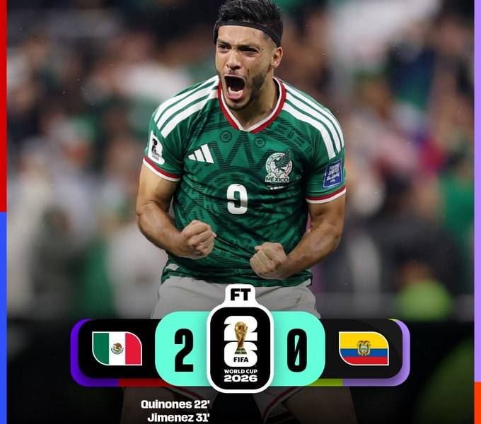 Futbolista de la Selección Mexicana celebra durante la victoria 2-0 sobre Ecuador en la Ronda de 32 de la Copa Mundial de la FIFA 2026, resultado que dio a México el pase a los octavos de final.