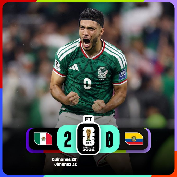 Futbolista de la Selección Mexicana celebra durante la victoria 2-0 sobre Ecuador en la Ronda de 32 de la Copa Mundial de la FIFA 2026, resultado que dio a México el pase a los octavos de final.