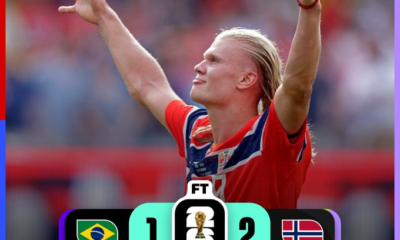 Erling Haaland celebra la victoria de Noruega 2-1 sobre Brasil en los octavos de final de la Copa Mundial de la FIFA 2026, resultado que clasificó a la selección noruega a los cuartos de final.