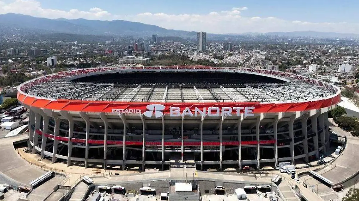 Vista aérea del Estadio Banorte remodelado para la Copa Mundial 2026.