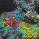 Imagen satelital GOES-19 con la ubicación de la Tormenta Tropical Elida en el océano Pacífico.