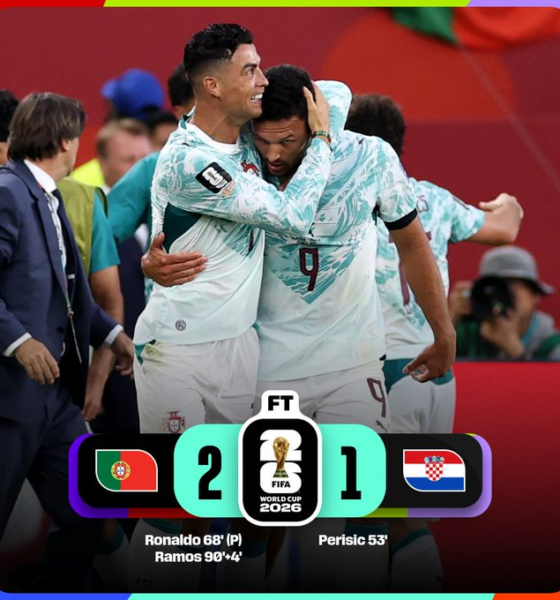 Cristiano Ronaldo y Gonçalo Ramos celebran la victoria de Portugal 2-1 sobre Croacia en la Ronda de 32 de la Copa Mundial de la FIFA 2026, resultado que aseguró el pase del conjunto portugués a los octavos de final.
