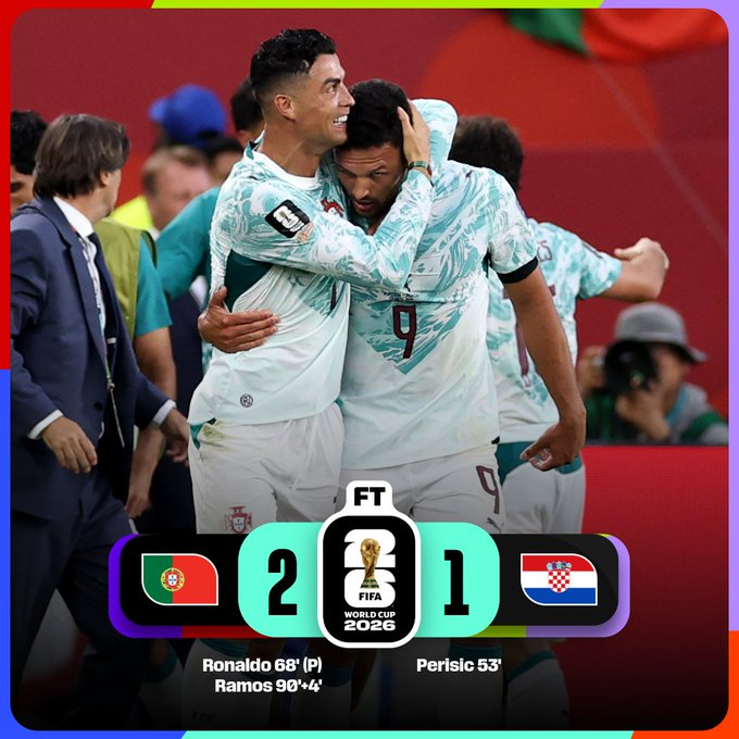 Cristiano Ronaldo y Gonçalo Ramos celebran la victoria de Portugal 2-1 sobre Croacia en la Ronda de 32 de la Copa Mundial de la FIFA 2026, resultado que aseguró el pase del conjunto portugués a los octavos de final.