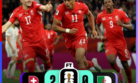 Jugadores de la Selección de Suiza celebran durante la victoria 2-0 sobre Argelia en la Ronda de 32 de la Copa Mundial de la FIFA 2026, resultado que clasificó al conjunto suizo a los octavos de final.
