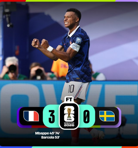 Kylian Mbappé celebra uno de sus goles durante la victoria de Francia por 3-0 sobre Suecia en la Ronda de 32 de la Copa Mundial de la FIFA 2026, resultado que clasificó al conjunto francés a los octavos de final.