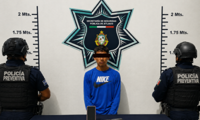 Persona detenida por elementos de la Secretaría de Seguridad Ciudadana de Atlixco tras un presunto robo con violencia.