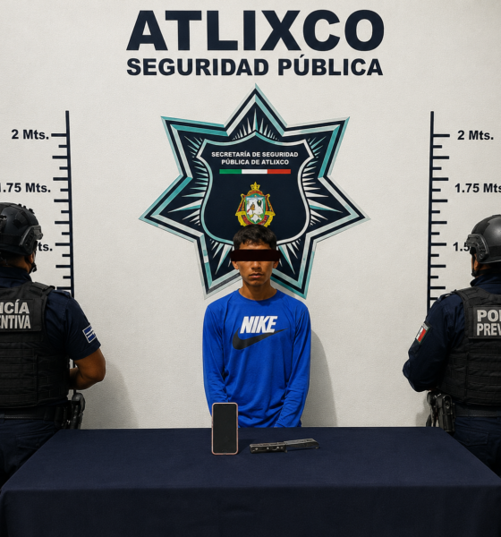 Persona detenida por elementos de la Secretaría de Seguridad Ciudadana de Atlixco tras un presunto robo con violencia.
