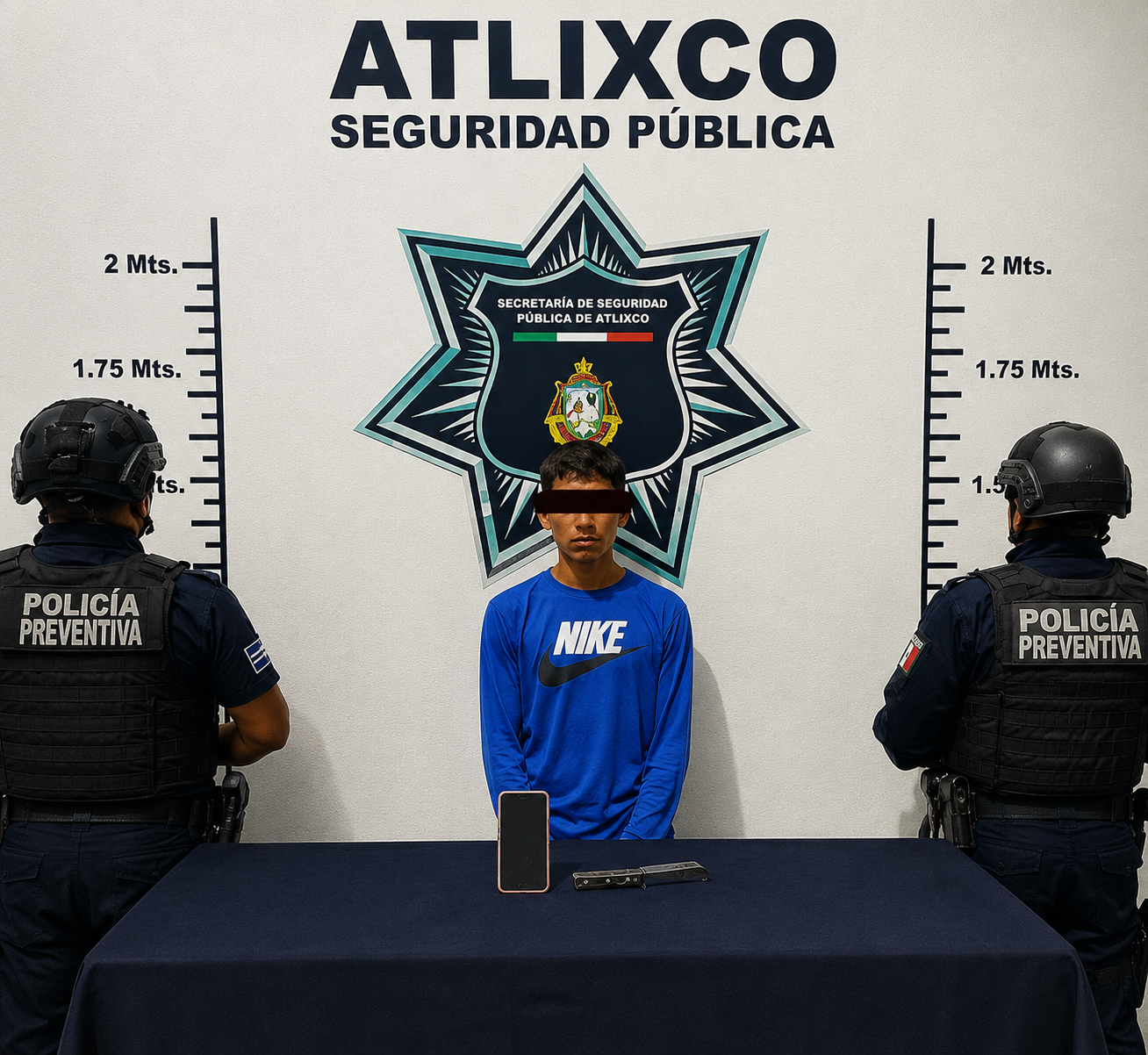 Persona detenida por elementos de la Secretaría de Seguridad Ciudadana de Atlixco tras un presunto robo con violencia.
